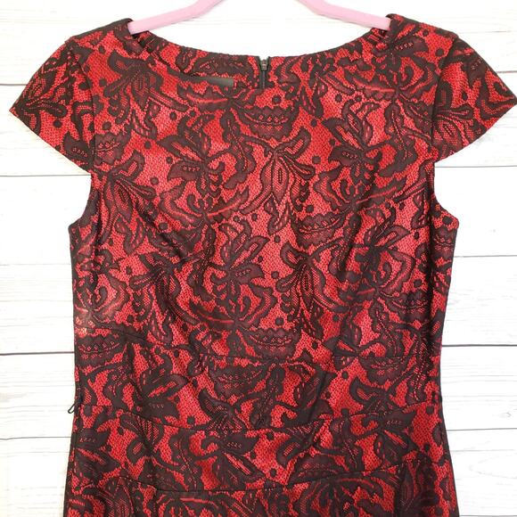 Alyx Cap-Sleeve Lace Overlay Midi Lined  Sheath Dress 8 - Picture 7 of 8